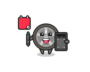 Illustration of car wheel mascot as a graphic designer