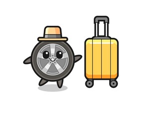 car wheel cartoon illustration with luggage on vacation