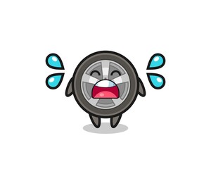 car wheel cartoon illustration with crying gesture
