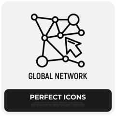 Global network, globalization thin line icon. Modern vector illustration of internet connection.