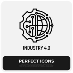 Industry 4.0 thin line icon. Industrial internet of things. Modern vector illustration.