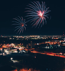 An explosion of fireworks from above. The photo was taken on the engine. High quality photo
