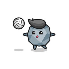 Character cartoon of stone is playing volleyball