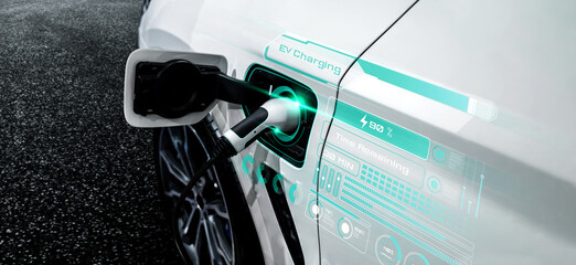 EV charging station for electric car in concept of alternative green energy produced from...