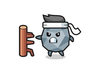 stone cartoon illustration as a karate fighter