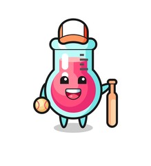 Cartoon character of laboratory beaker as a baseball player