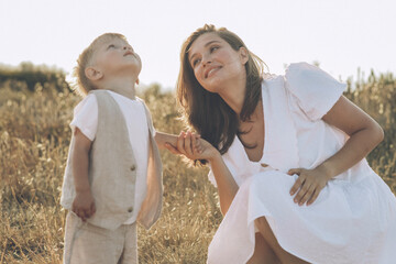 Mom with a child in nature. High quality photo