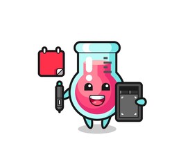 Illustration of laboratory beaker mascot as a graphic designer