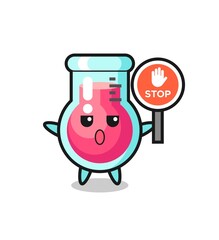 laboratory beaker character illustration holding a stop sign