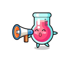 laboratory beaker character illustration holding a megaphone