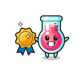 laboratory beaker mascot illustration holding a golden badge