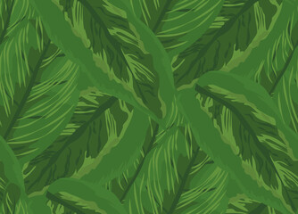 Seamless tropical pattern with macro green leaves jungle. Vector illustration.