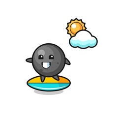 Illustration of cannon ball cartoon do surfing on the beach