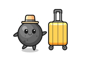 cannon ball cartoon illustration with luggage on vacation