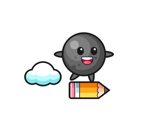 cannon ball mascot illustration riding on a giant pencil