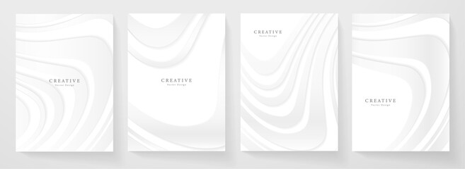 Modern white cover design set. Abstract wavy background with line pattern (curves). Creative vector collection for business background, brochure template, planner, sport catalog