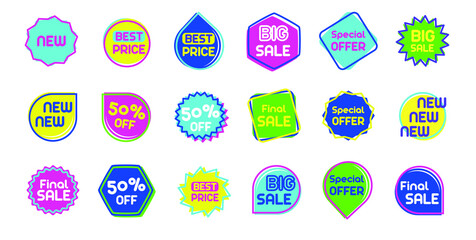Set of Sale badges. Sale quality tags and labels. Template banner shopping badges. Special offer, sale, discount, shop, black friday. 