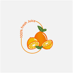 orange fruit fresh circle leaf minimalist logo design icon vector