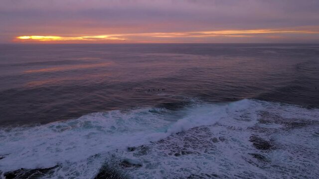 Aerial drone footage of a sunset surf at yallingup beach Western Australia Panning