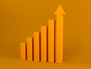 Growing graph on an orange background. The concept of increasing profits, achieving goals, predicting the growth of stocks and profits. Business background for presentation. 3D rendering.