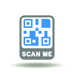 QR code with label scan me vector illustration. Identification a encoded product information with smartphone app conceptual symbol.
