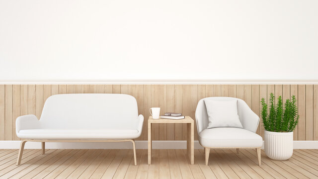 Living area for office design or coffee shop design. Waiting area design for spa bussiness or lobby hotel. 3D Illustration