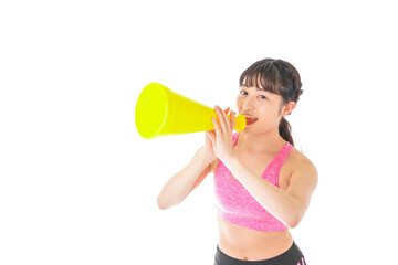 スポーツウェアで応援する若い女性