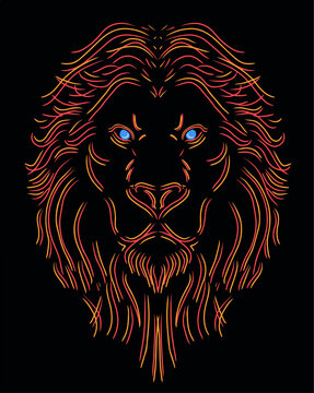 Lion Face illustrative Vector Art Isolated on black background