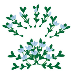 A set of flowers, plants and leaves. Vector illustration.