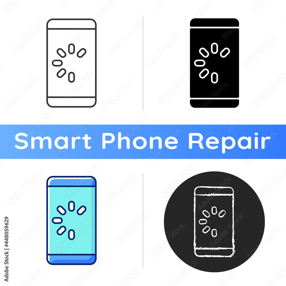 Poster slow phone icon. speed up mobile phone. lagging and freezing issue. cellphone speed malfunction. sys