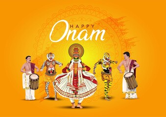 south Indian Kerala festival happy onam greetings background. vector illustration design