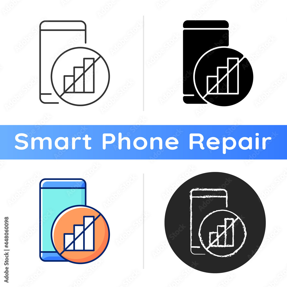 Aufkleber no signal icon. mobile phone and signal bars indicator. network disconnection. dial problem. can not