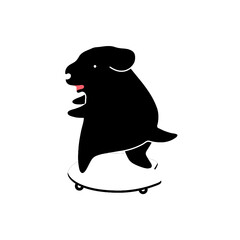 happy dog cartoon playing surf skate