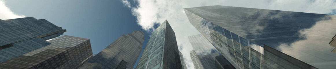 Fototapeta na wymiar Skyscrapers and sky, high-rise buildings bottom view, modern cityscape, 3d rendering