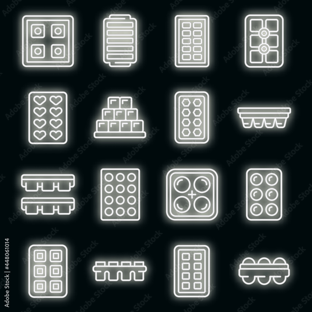 Aufkleber ice cube trays icons set. outline set of ice cube trays vector icons neon color on black