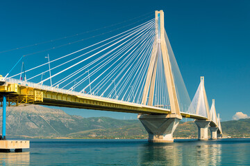 Obraz premium Modern Bridge Rion-Antirion. The bridge connecting the cities of Patras and Antirrio, Greece
