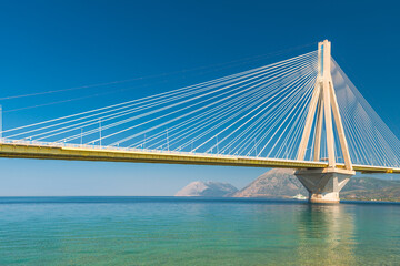 Modern Bridge Rion-Antirion. The bridge connecting the cities of Patras and Antirrio, Greece