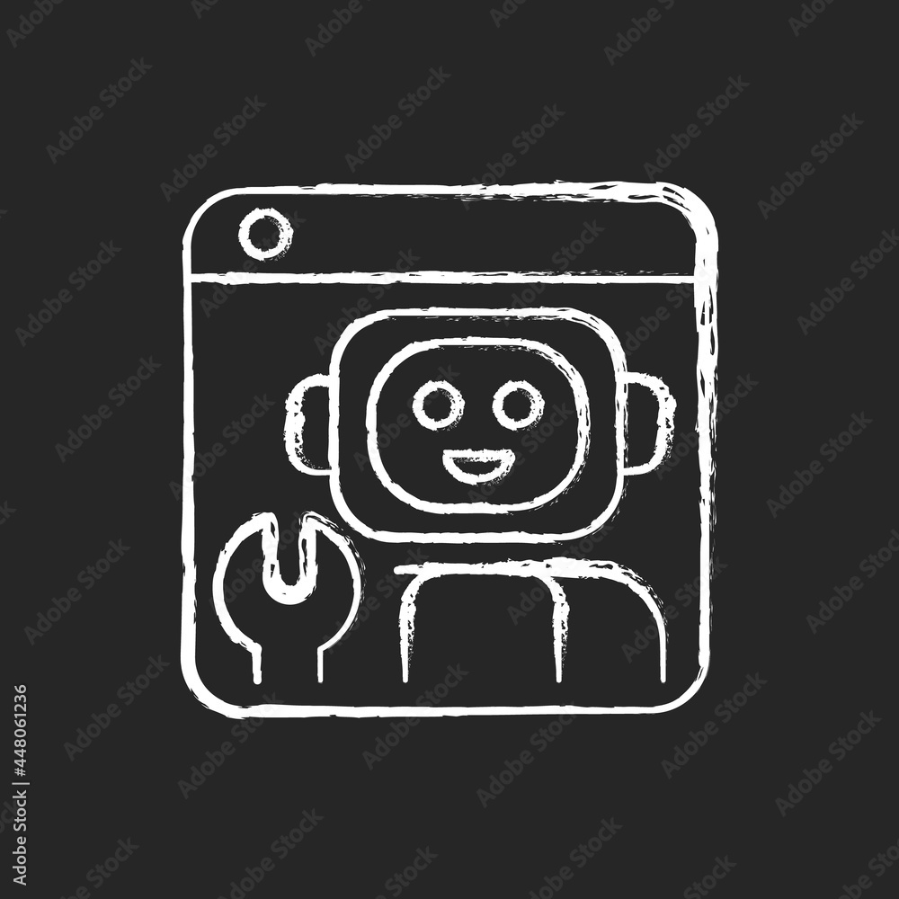 Poster robotics platforms chalk white icon on dark background. solution for building robotic applications. 
