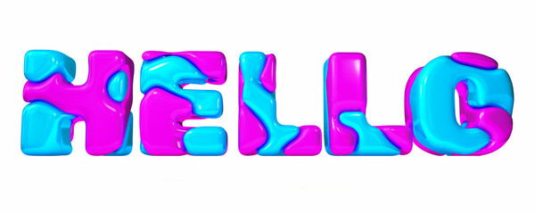 3d render pink and blue text hello on white