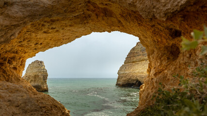 On the coast and cliffs of the Algarve in Portugal