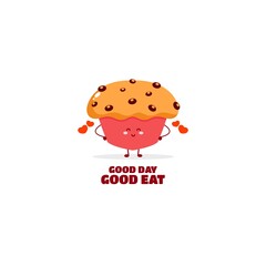 good day with muffin cute character simple mascot logo illustration