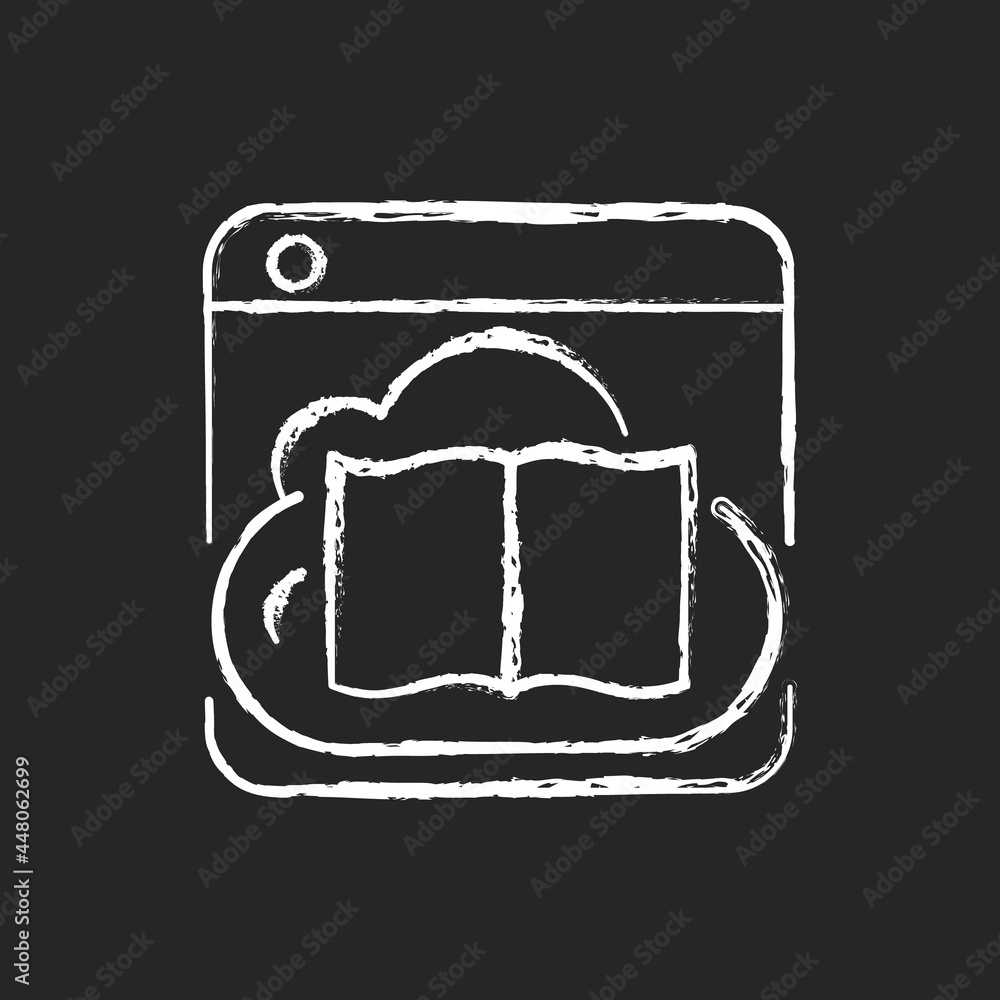 Aufkleber online library chalk white icon on dark background. digital database with books. remote access to ed