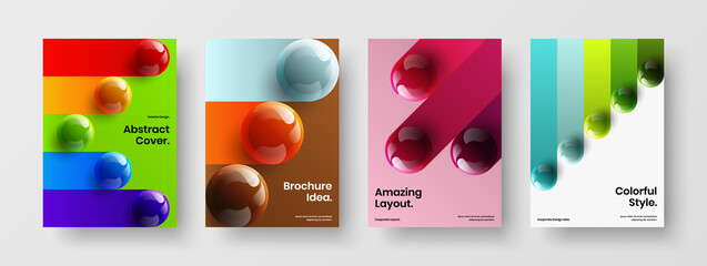 Fresh realistic spheres booklet layout bundle. Premium presentation A4 design vector concept collection.