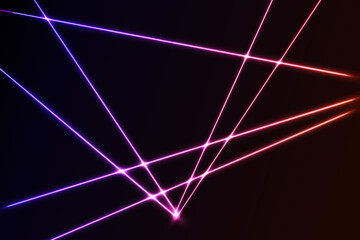 Intersecting glowing laser security beams on a dark background.