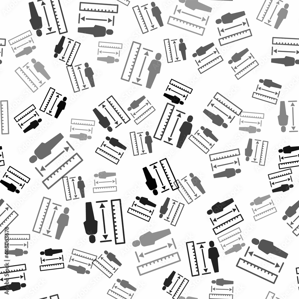 Poster black measuring height body icon isolated seamless pattern on white background. vector