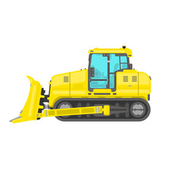 Obraz premium Bulldozer Flat Vector Icon illustration Color