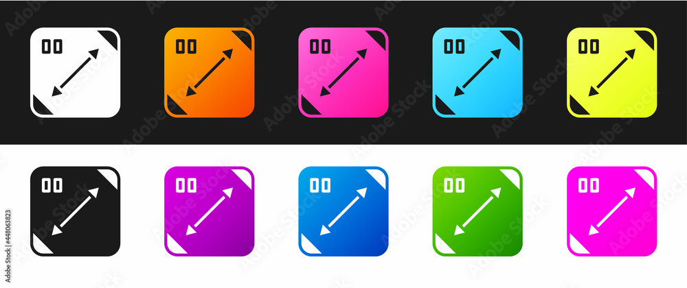 Poster set diagonal measuring icon isolated on black and white background. vector