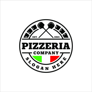 Pizzeria company logo with retro style badge design