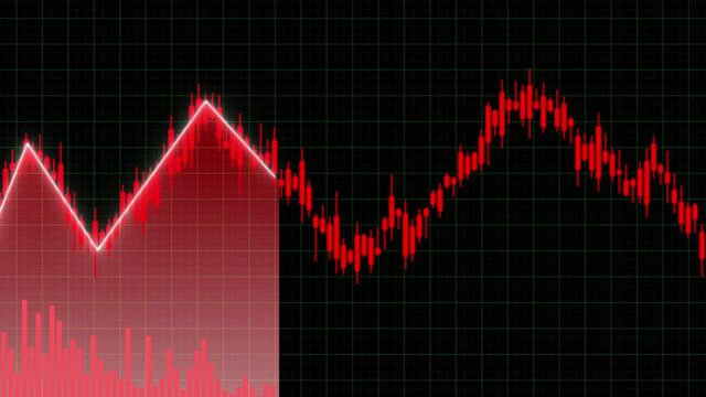 Motion of red green candle stick graph chart of stock market trading with animated world map background, Bullish Bearish stock point. Economy trends charts for business. Financial investment concept.