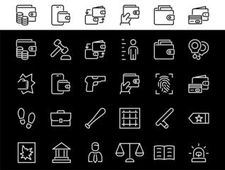 Court, Law and Justice Icon Set contains such icons as Law, Police, Prison, Handcuffs, Pistol, Editable stroke. Modern subtle symbols